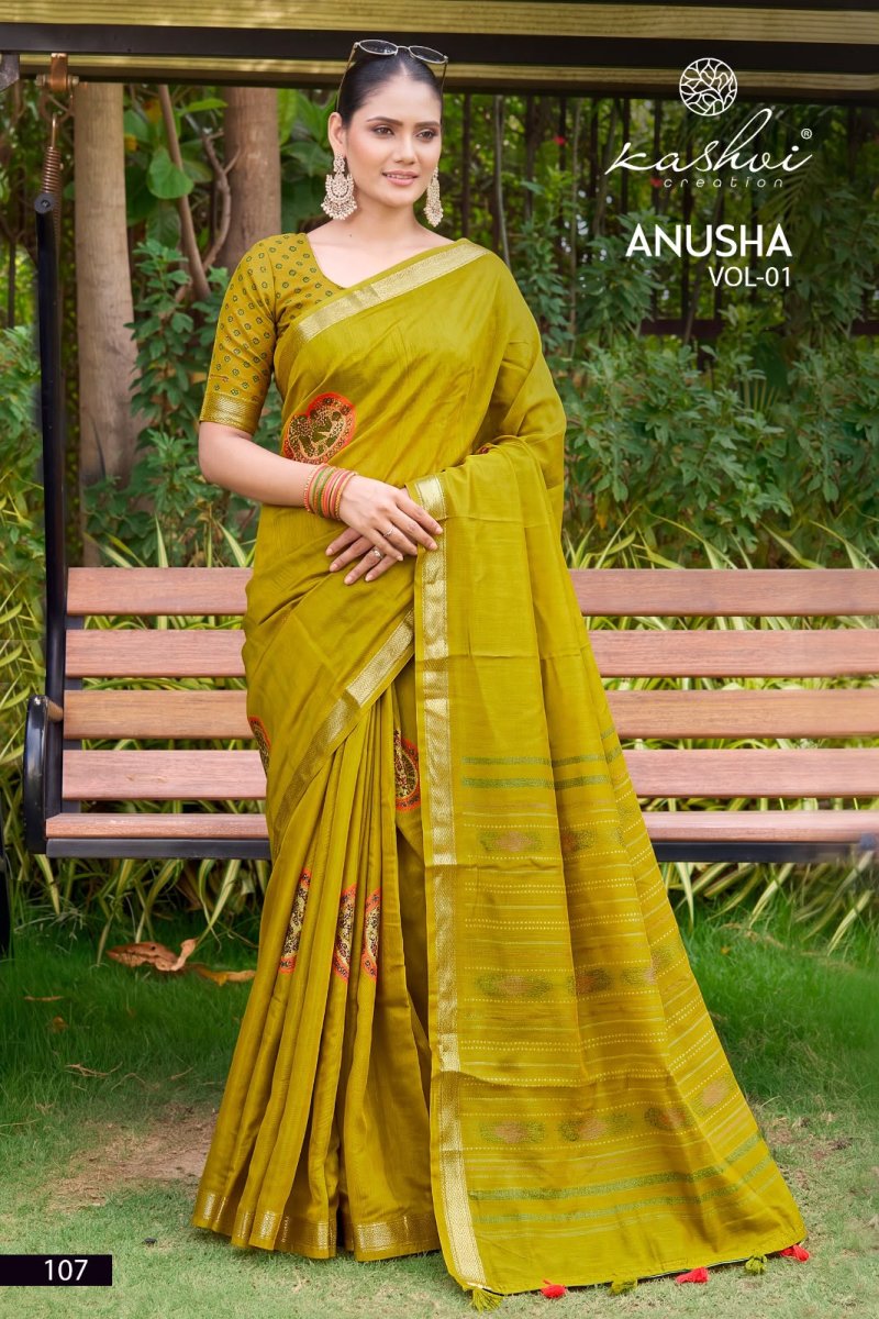 Anusha Vol 1 By Kashvi Viscose Satin With Jacquard Border Saree 